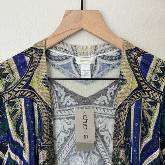 Vintage NWT Chicos Womens Multicolor Peyton Cardigan Mosaic Hippie Size Medium - Picture 2 of 9